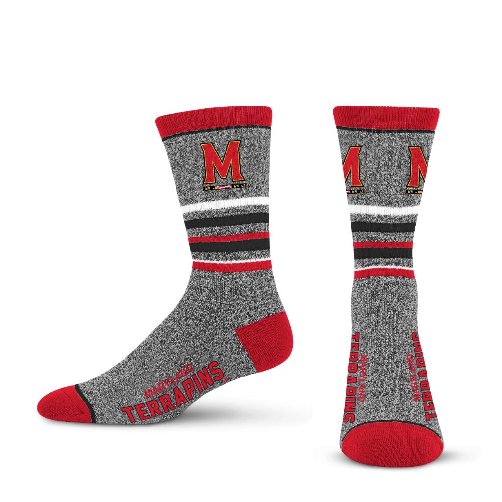 For Bare Feet Mens NCAA Maryland Terrapins 5 Star Crew Sock Marble Grey Large