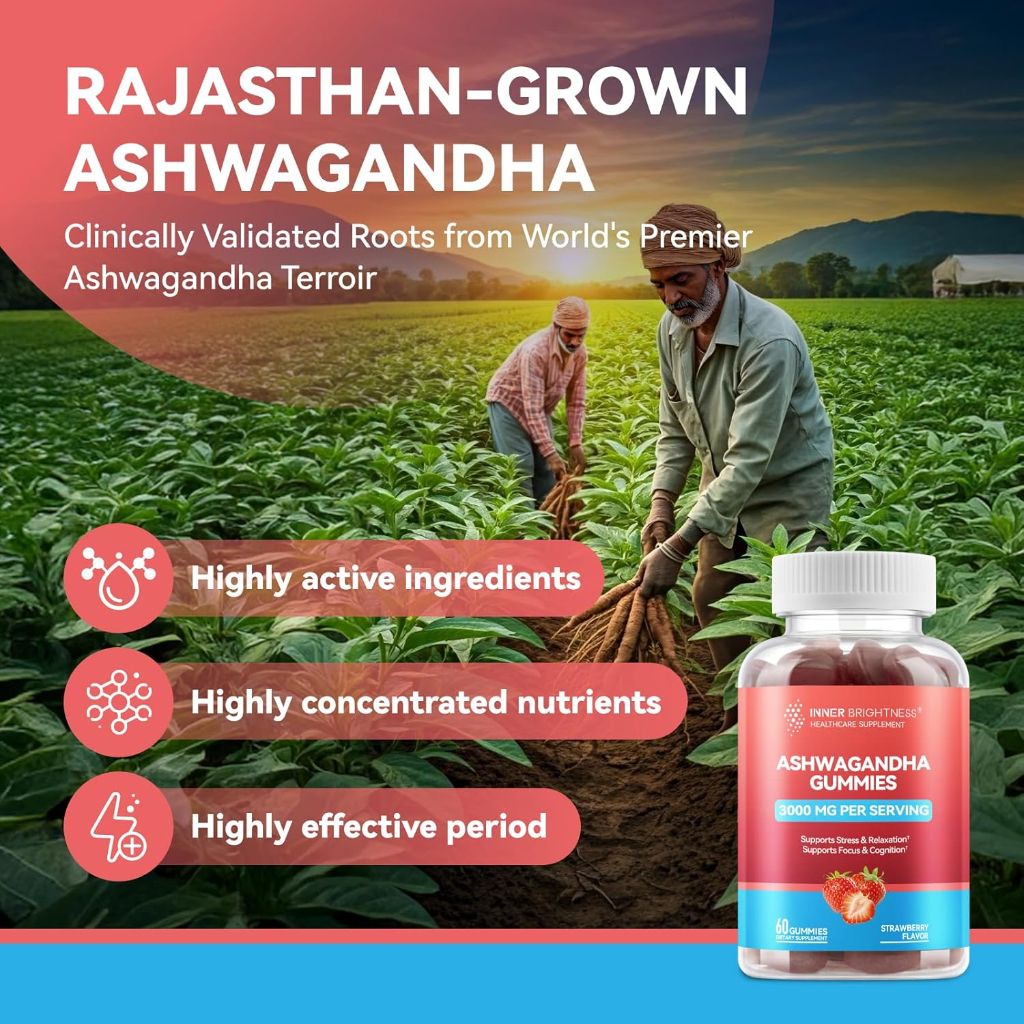 Inner Brightness Ashwagandha Gummies 300mg - Strawberry, 60 Gummies