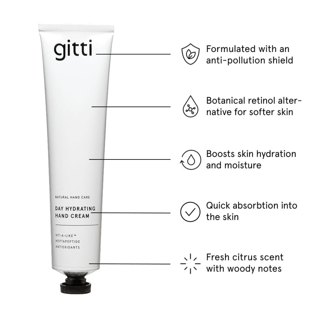 Gitti Day Hydrating Cream I Natural Hand Care, Non-Toxic, 98% Natural Origin, Citrusy-woody Scent (2.53 fl oz)