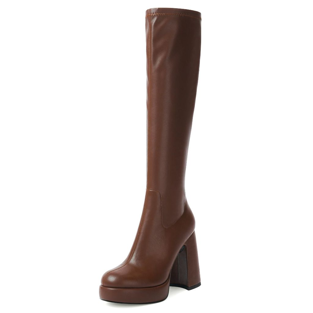 SZ 8, Modatope Knee High Platform Boots for Women Chunky Heel | Brown
