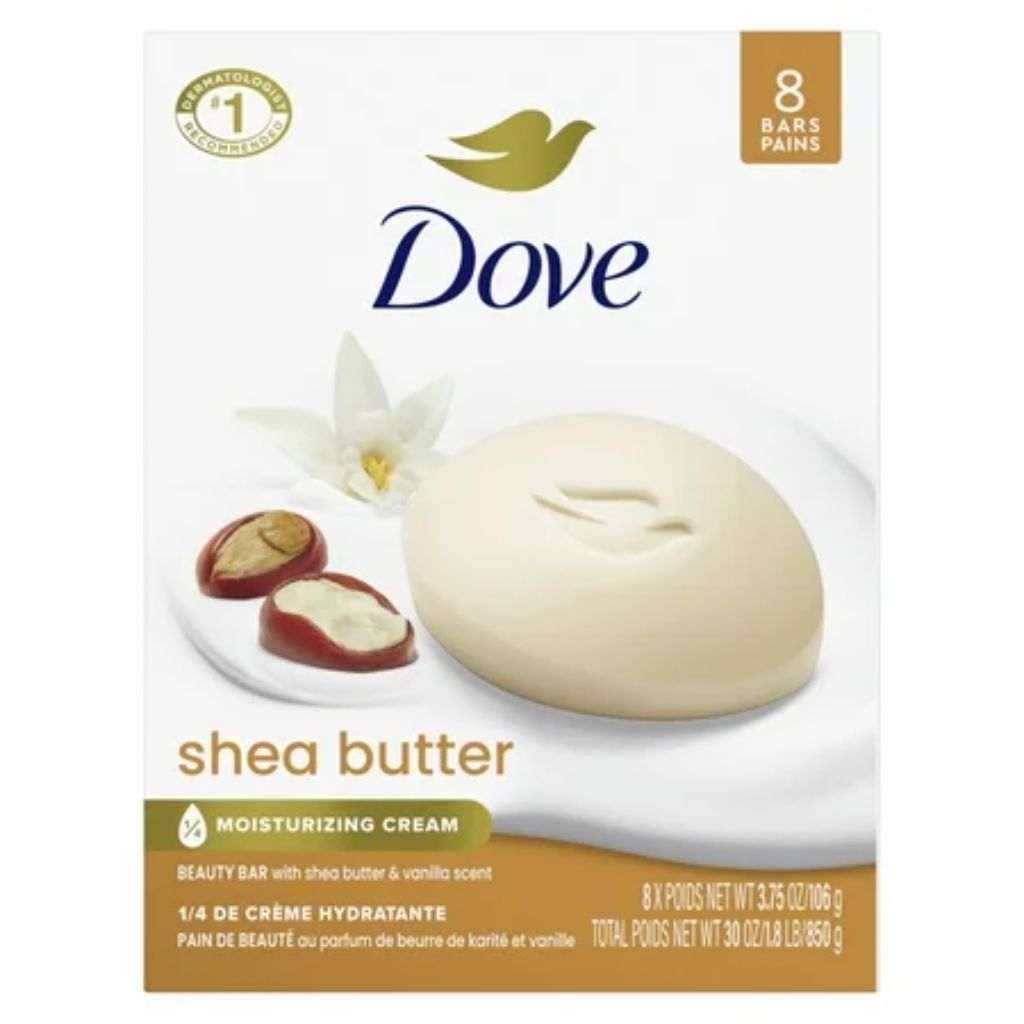 Dove Beauty Bar Women s Bath Soap Shea Butter  3.75 oz 8 Bars