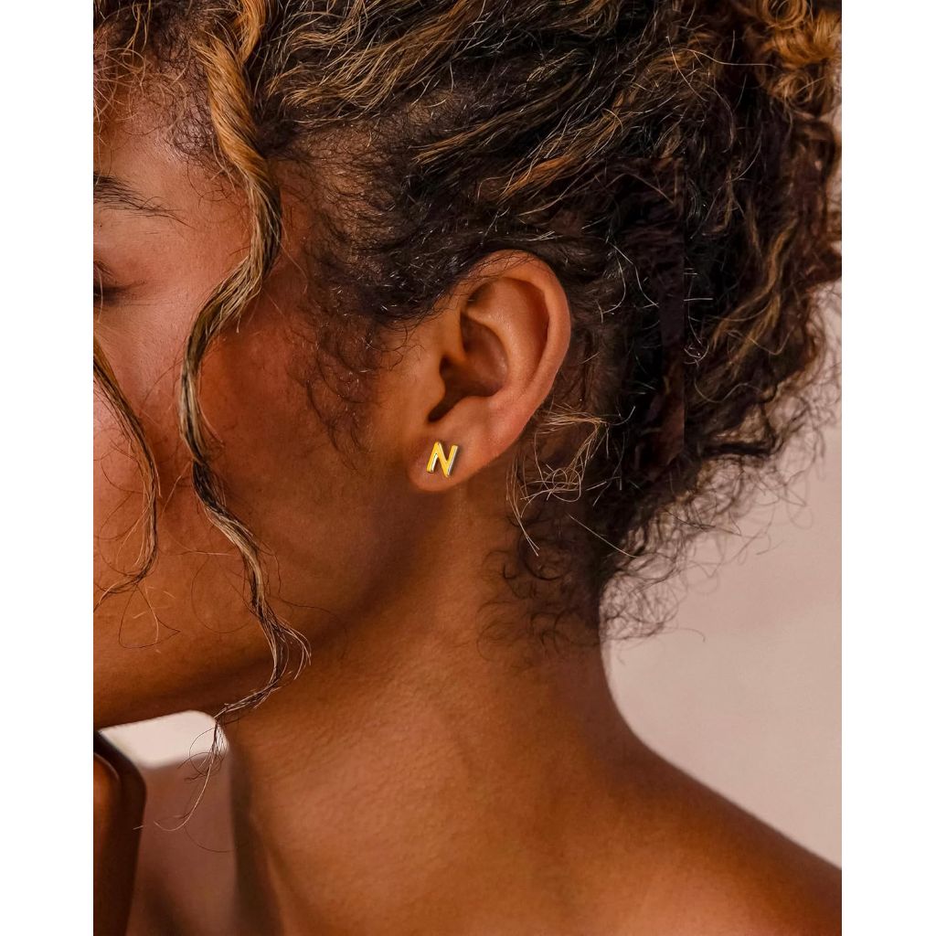 MUMREUES Gold Earrings | 14K Gold Initial Letter Stud Earrings "P"
