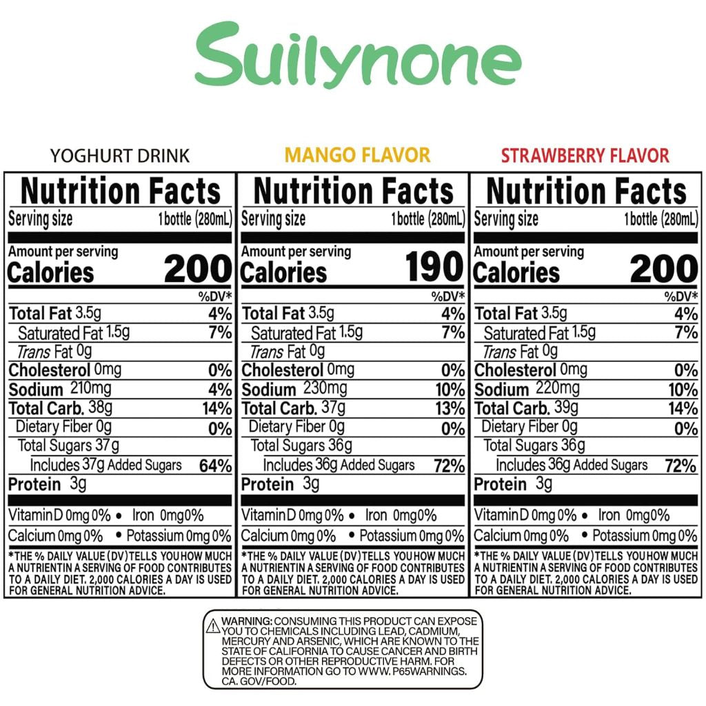 Suilynone- Yogurt Drink Reusable Glass Bottle, 3-Pack Mixed Flavors Drinkable Yogurt | 280ml