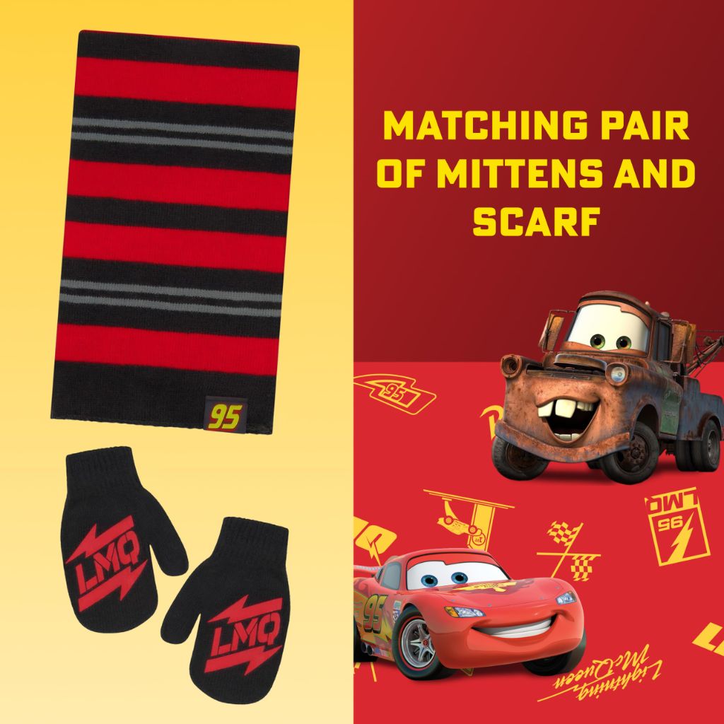 Disney Boys Toddler Winter Hat, Scarf & Mittens Set 2-4 Or Cars Lightning McQueen Hat, Scarves & Kids Gloves Sets 4-7