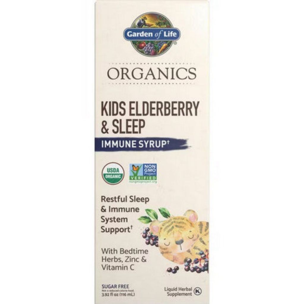 Mykind Organics  Kids Elderberry & Sleep  Immune Syrup with Bedtime Herbs  Zinc & Vitamin C  3.92 fl oz (116 ml)  Garden of Life
