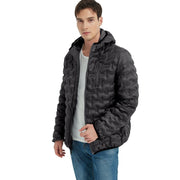 RongYue Men's Lightweight Puffer Jacket Hooded Full Zip Packable Warm Winter Coats for Travel Running Hiking 2025 (XX-Large, Black)