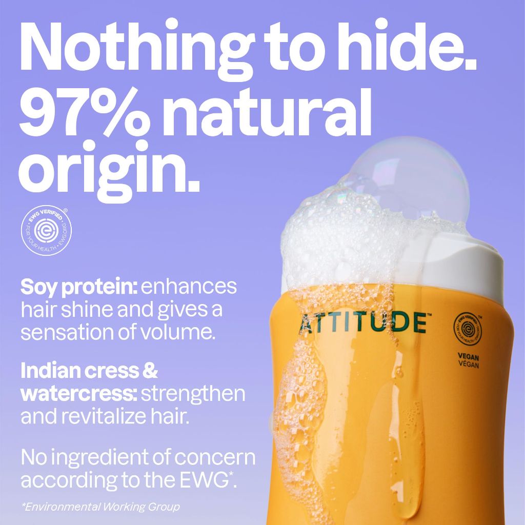 ATTITUDE Volume and Shine Hair Shampoo, For Thin Hair, Soy Protein & Cranberries, 8 Fl Oz