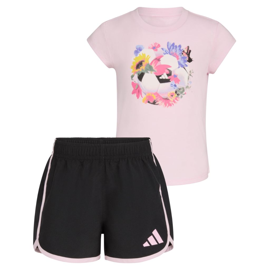 Adidas Baby Girls' Cap Sleeve Tee Shirt and Woven Short Set, Clear Pink, 3M