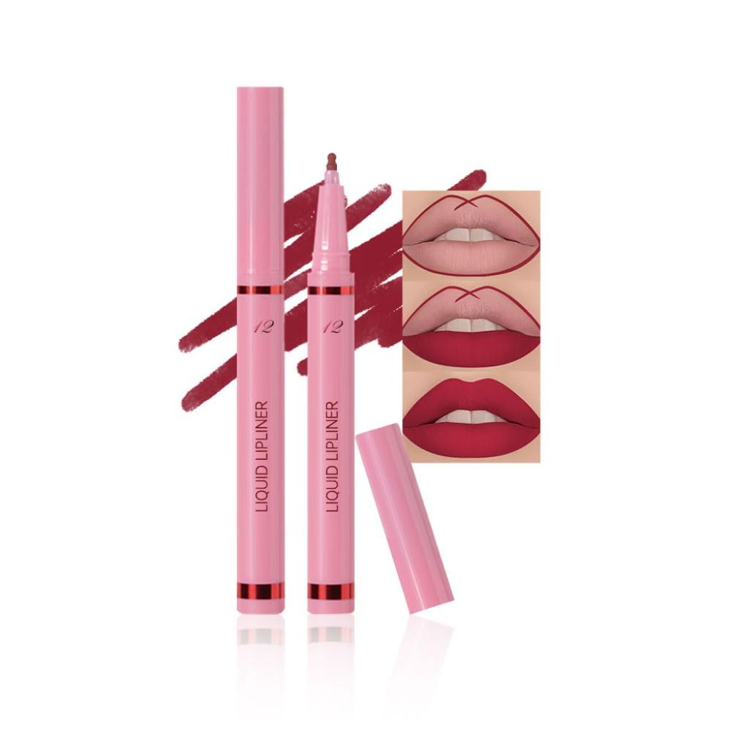 Hxssll Deep Red Lip Liner Stain – 24H Longwear Waterproof Matte Lip Contour Pen, Marker 12#