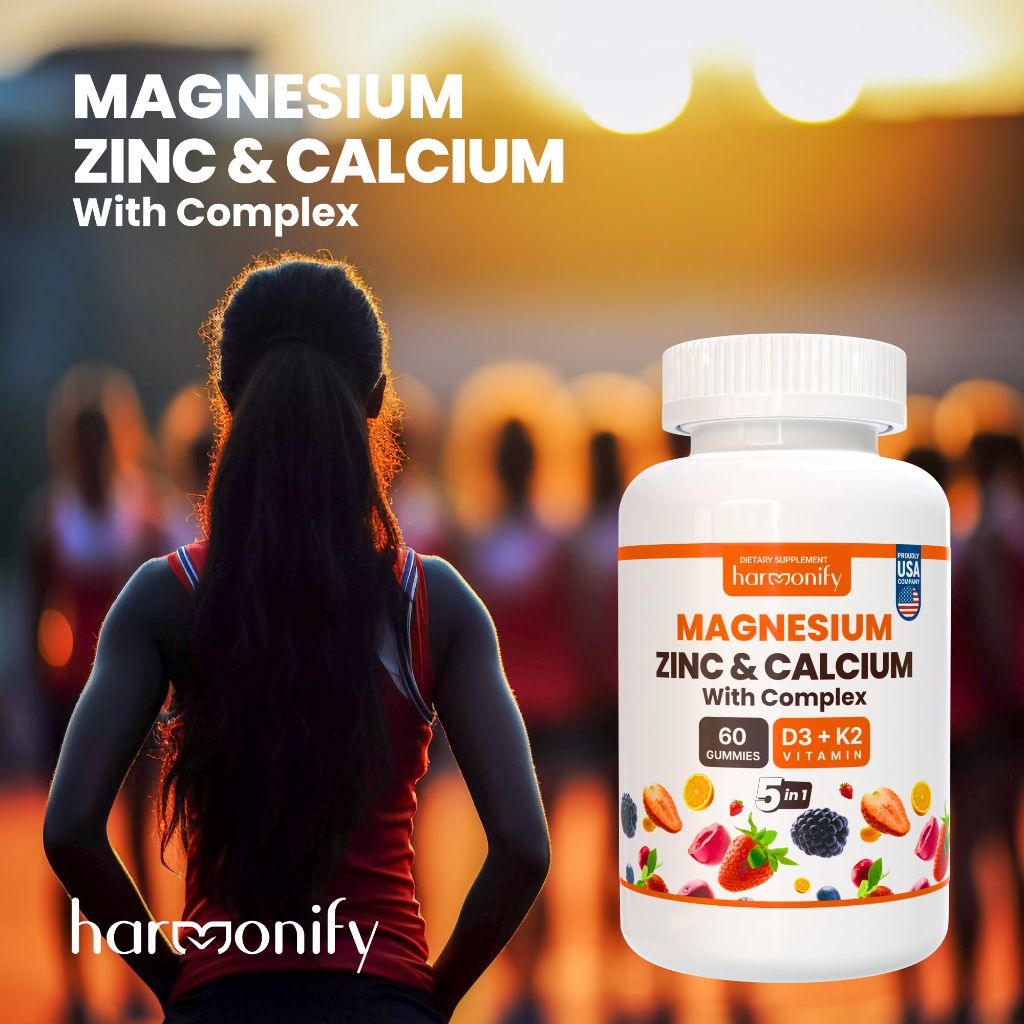 HARMONIFY Magnesium Calcium Zinc with Vitamin D3 & K2 Gummies, 30 Days Serving