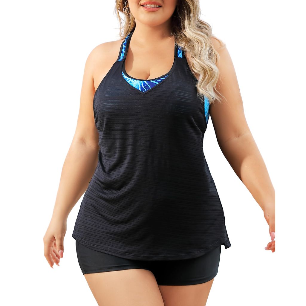 Plus Size Tankini Tops for Women (Swim Top Only), Blue Leopard - Size XL