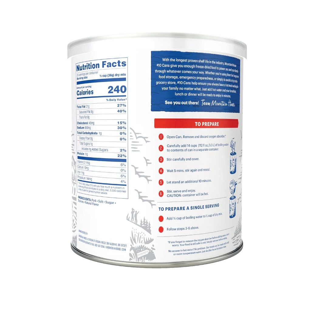 Mountain House Freeze-Dried Pork Sausage, 25 Servings, 30yr Shelf Life