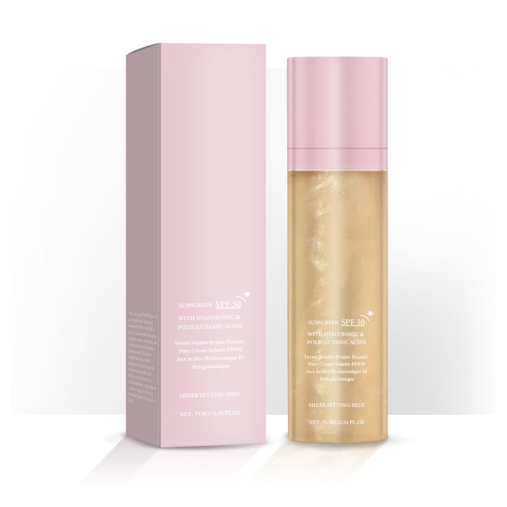 Sheer Setting Mist Sunscreen SPF 50 - Hydrating Shimmering Glow Oil Mist, Broad Spectrum