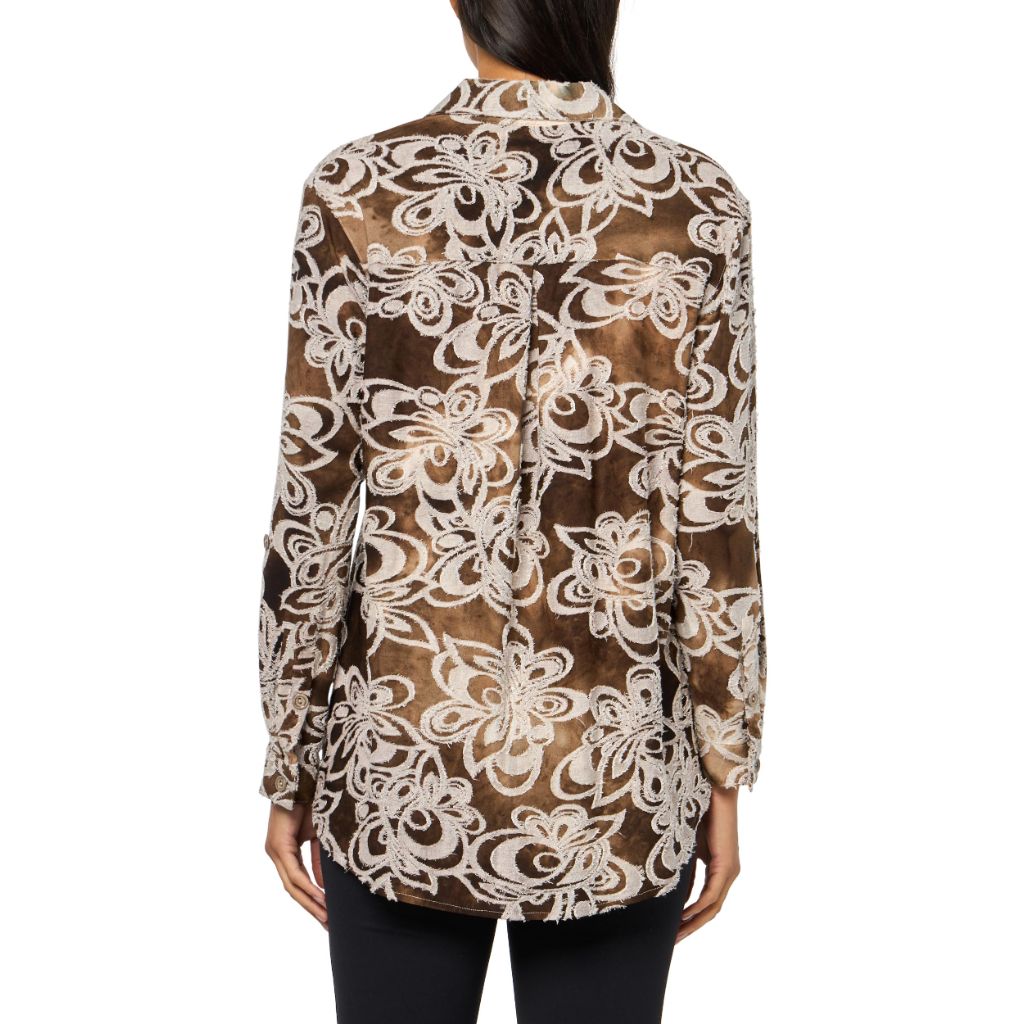 Roll Tab Long Sleeves Button Front High-Low Shirt, Multicolor, XL