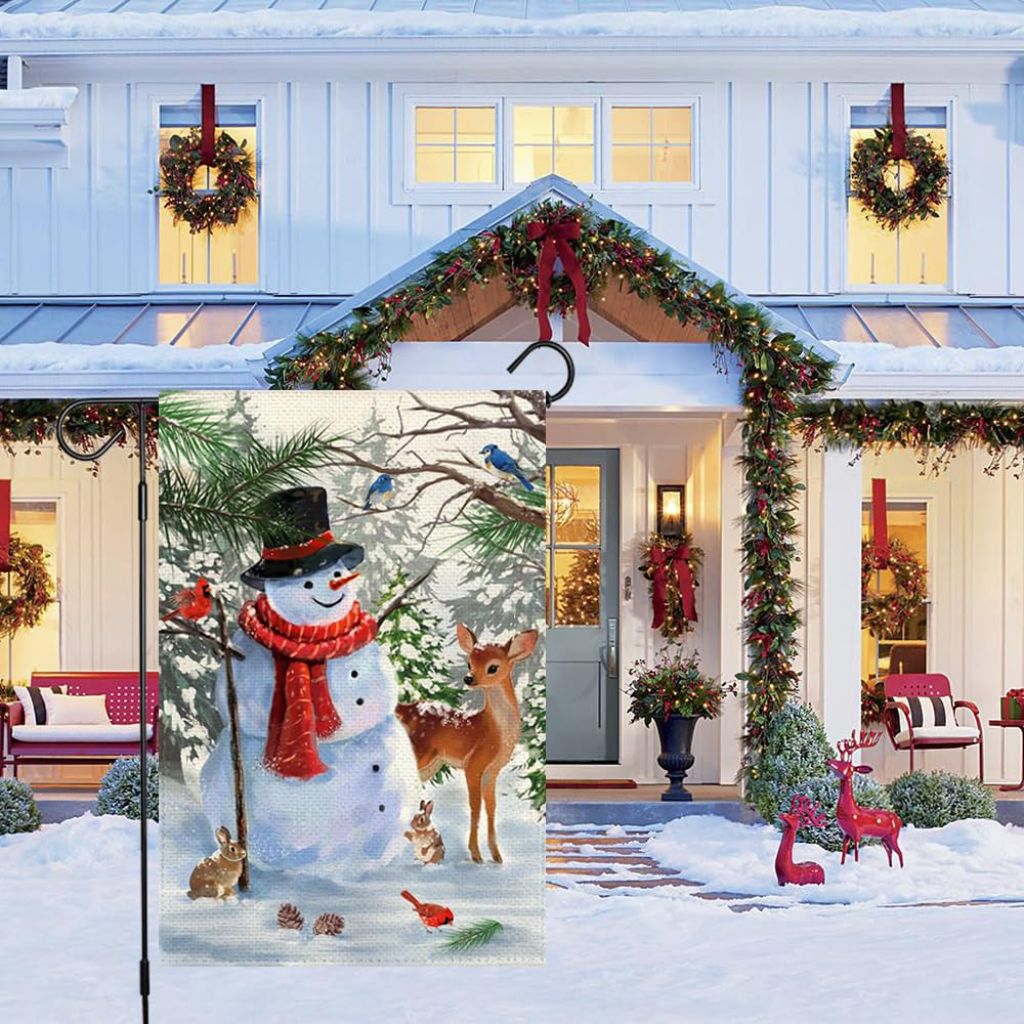ARGOOFG Double Sided Winter Snowman Garden Flag (12" x 18")