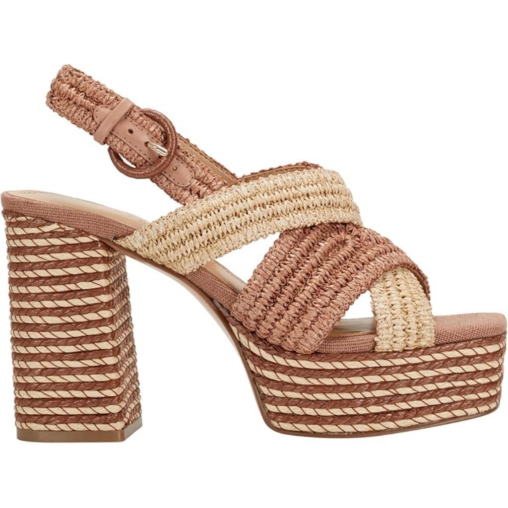 Marc Fisher LTD Women's Caddy Block Heel Sandals - Dark Tan/Natural, Size 6.5