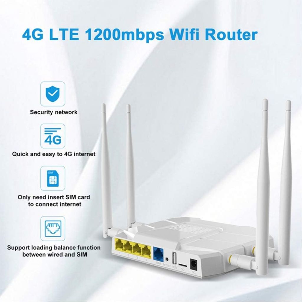 Wireless 4G LTE Hotspot Router 1200Mbps with SIM Card Slot, TF Card, USB Port, and EC25 Module (WE1326-KC) - White