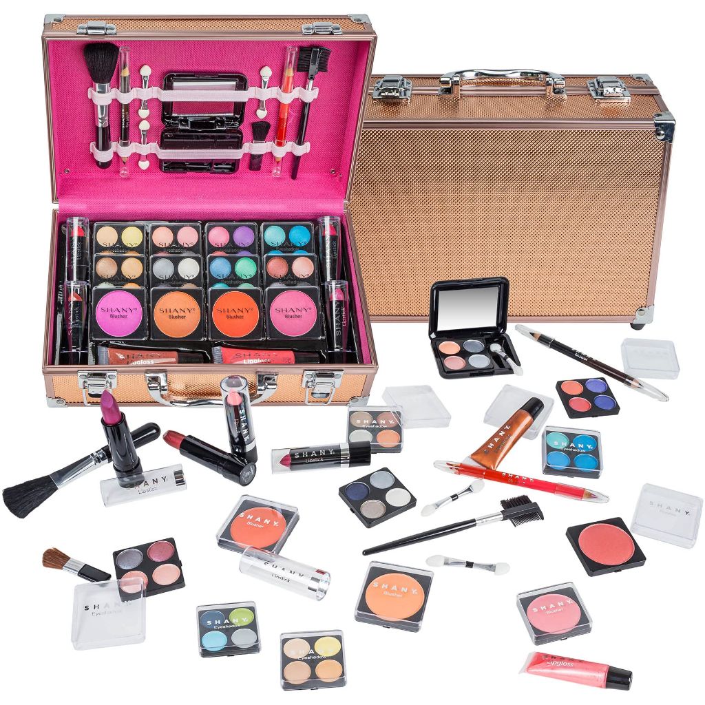 SHANY Carry All Make up Train Case with Pro Makeup Set, Rose Gold