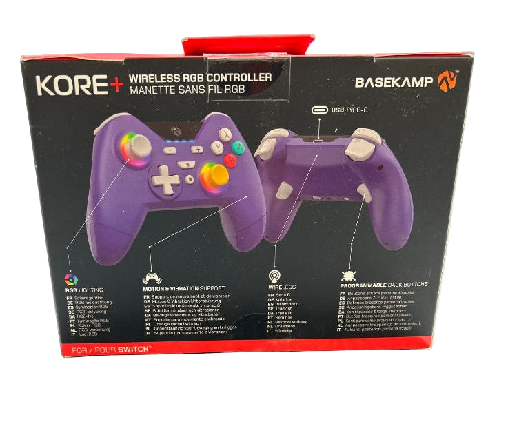 BASEKAMP Kore+ Wireless Controller for Nintendo Switch - Programmable Back Buttons, RGB Sticks - Retro Purple