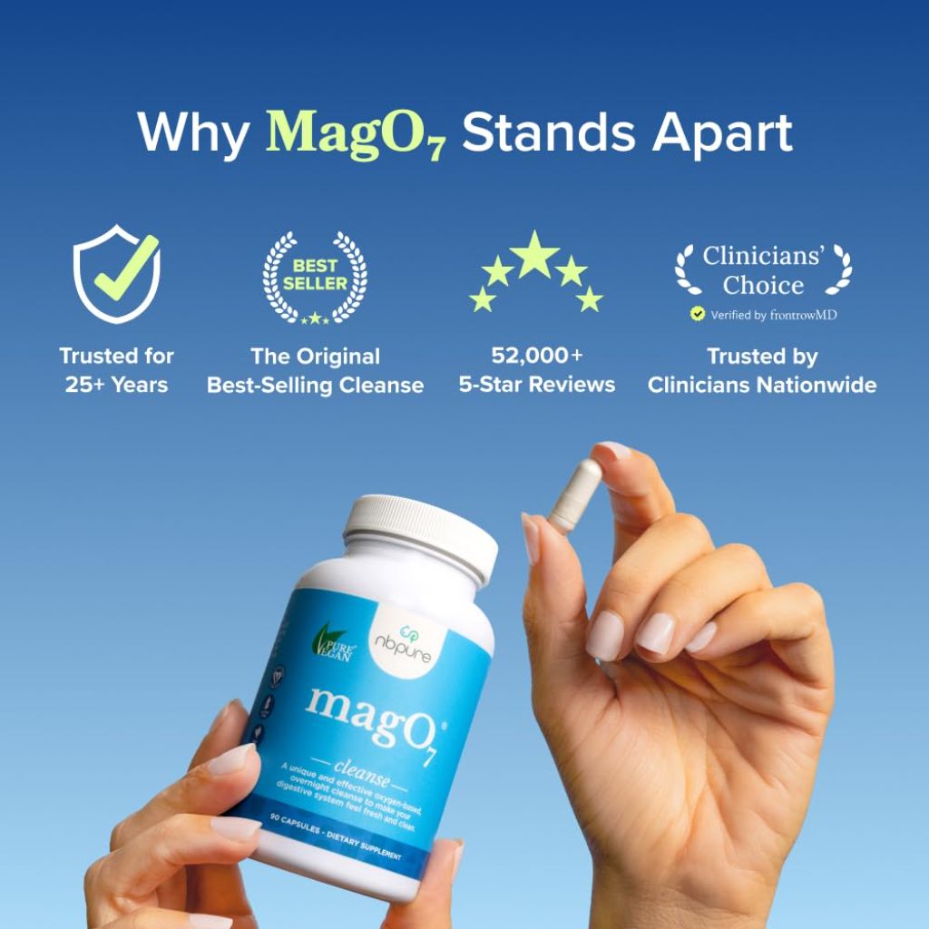 Nbpure MagO7 - Natural Colon Cleanse & Detox - Ozonated Magnesium Oxide, 180 Capsules