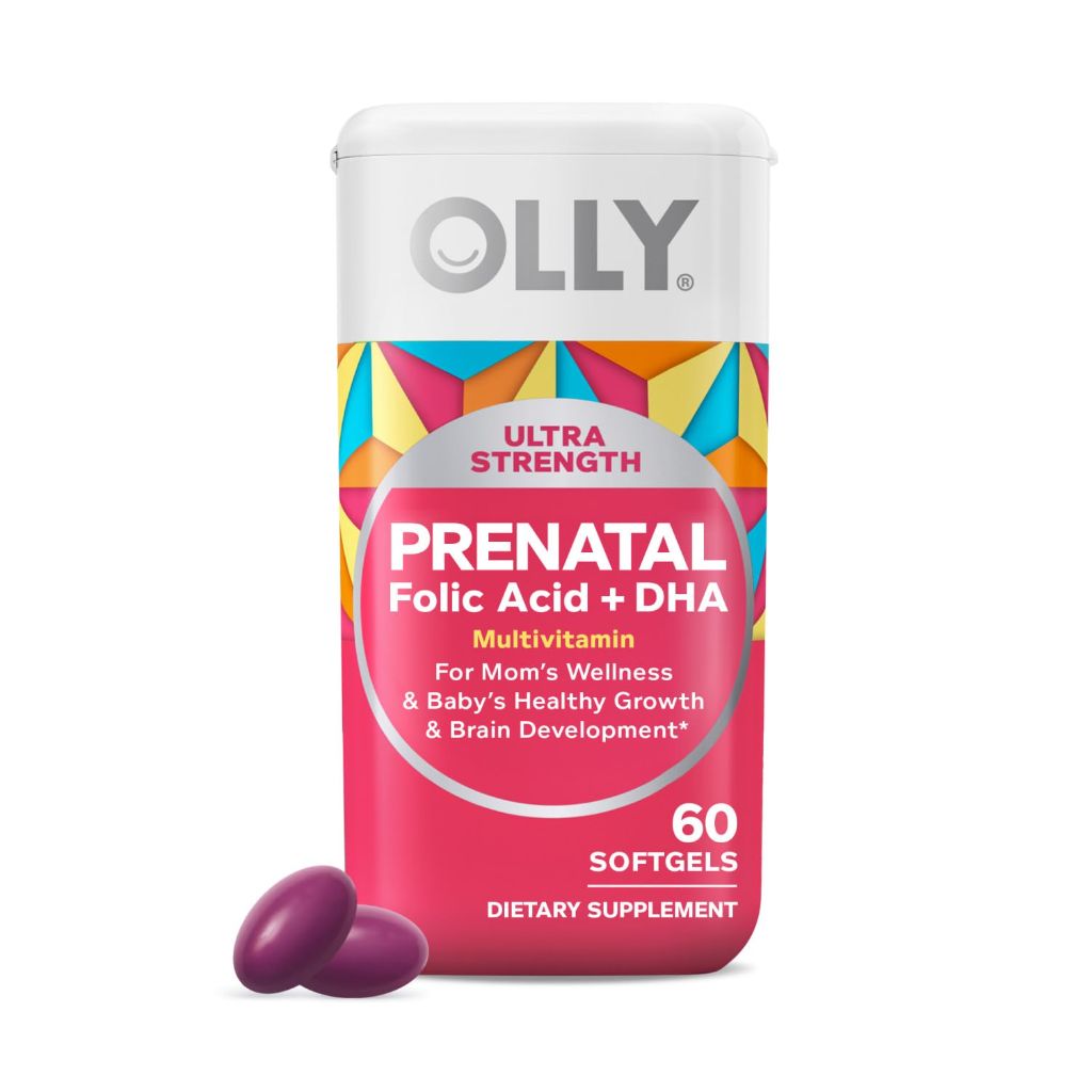 OLLY Ultra Strength Prenatal Multivitamin Softgels, Supports Healthy Growth, (60 Softgels)