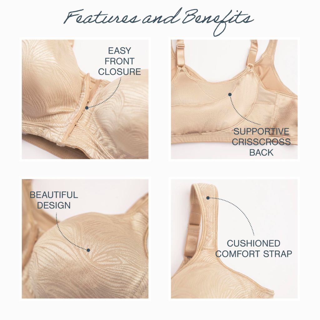 PLAYTEX Women's 18 Hour Extra Back Support Front Close Wireless Bra, Nude, 38D