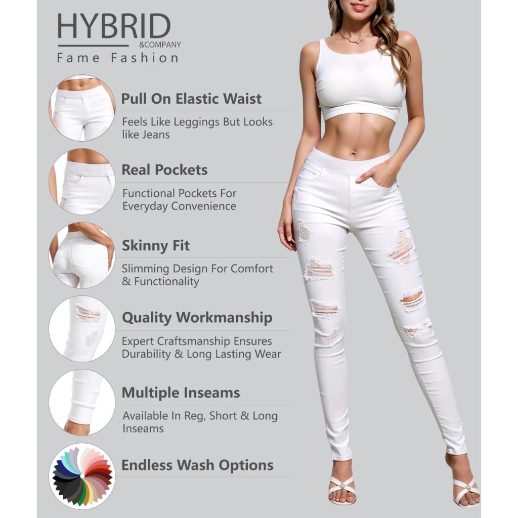 Hybrid & Company Women's Pull On Stretchy Mid Rise Skinny Fit Pants - White, Size Medium Short