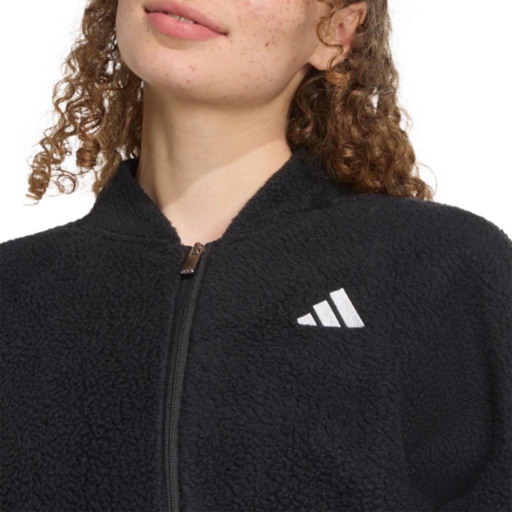adidas Women's Holiday High Pile Fleece Full-Zip Jacket - Black/Silver Metallic, Medium