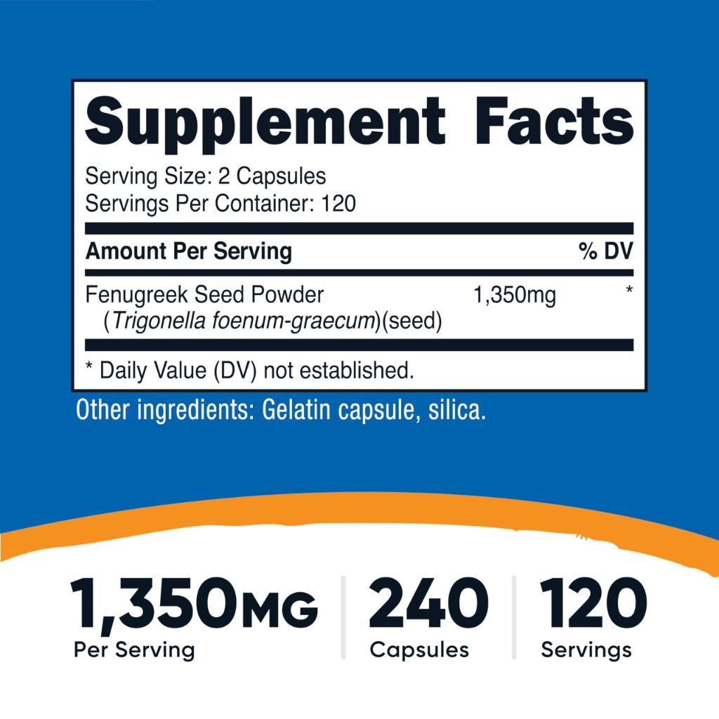 Nutricost Fenugreek Seed 1350mg, 240 Capsules - Gluten Free, Non-GMO, 675mg Per Capsule