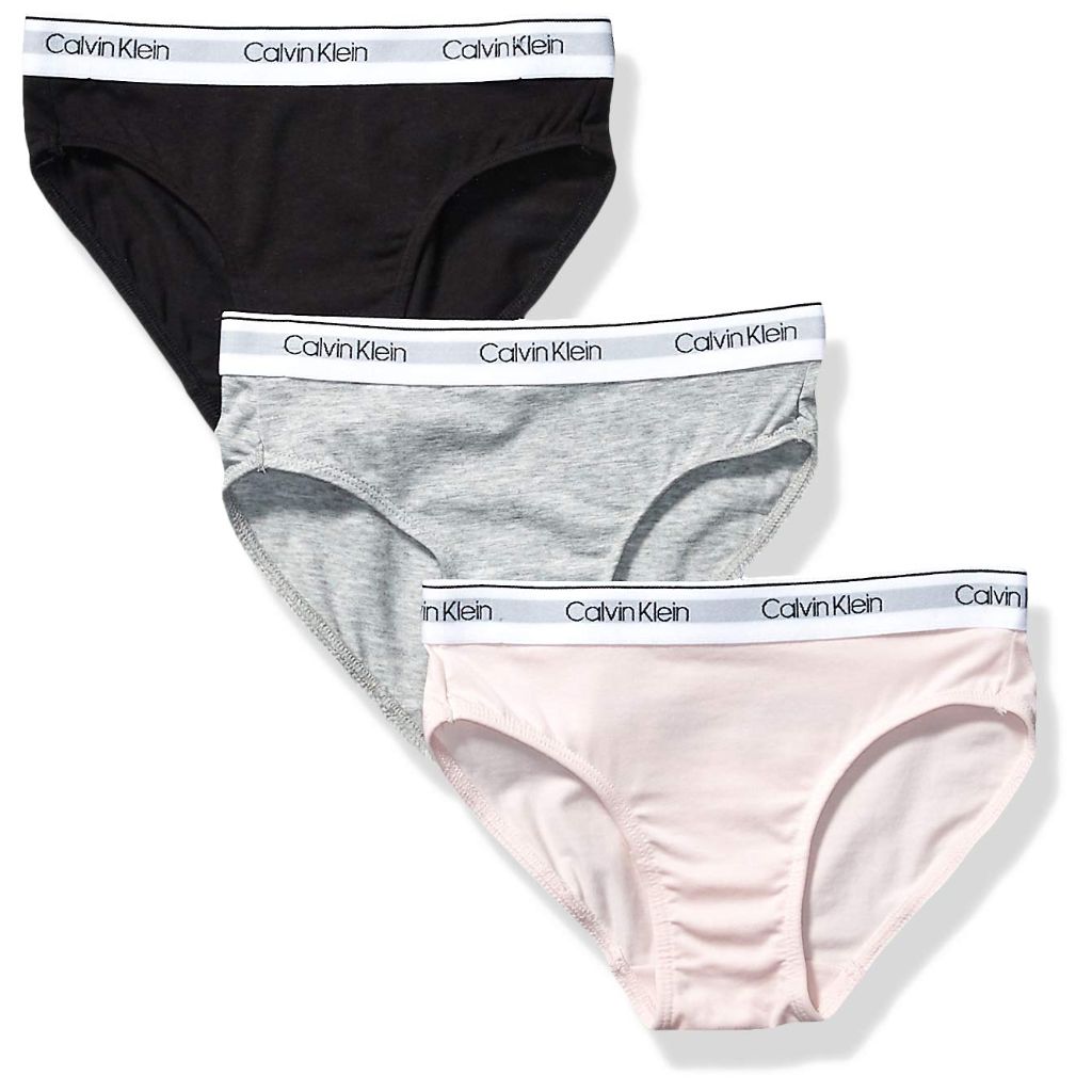 Calvin Klein Kids Girls' Modern Cotton Bikini Underwear 3-Pack, Heather Grey/Classic White/Black, Small