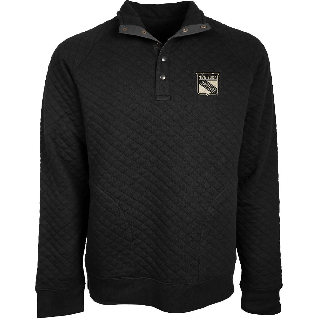 Blue 84 Standard NHL Officially Licensed Quilted Snap Sweatshirt Leather Patch, Black, 2XL