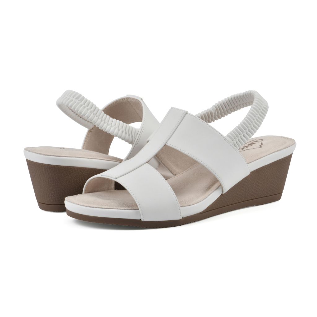 CLIFFS BY WHITE MOUNTAIN Women's Candea Sling Back Wedge Sandal, White/Burnished/Smooth - size 6M