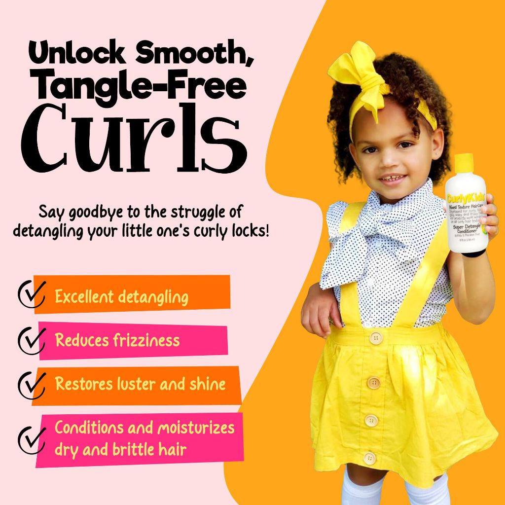 CurlyKids Super Hair Detangler Conditioner | Kids Hair Conditioner for Curly, Kinky & Wavy Hair - 8oz