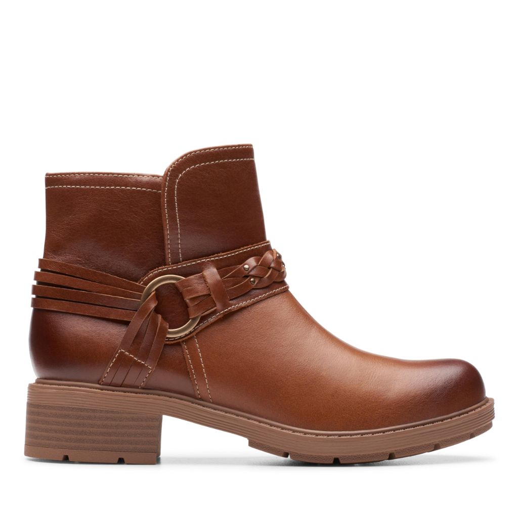 Clarks Collection Women's Hearth Kaylie Ankle Boot, Tan Leather - size 6W
