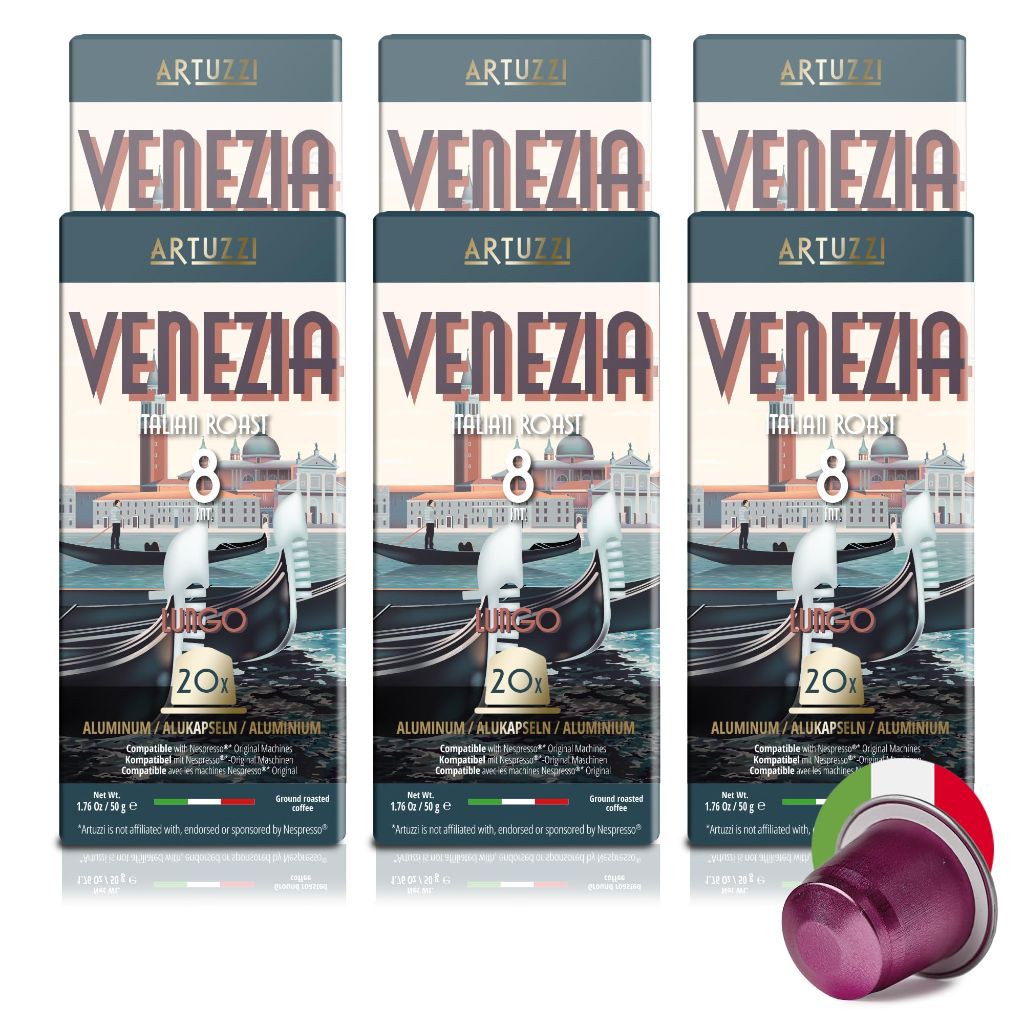 Artuzzi Lungo Venezia I 120ct Espresso Capsules I Dark Roast I Intensity 8 I Italian Roast