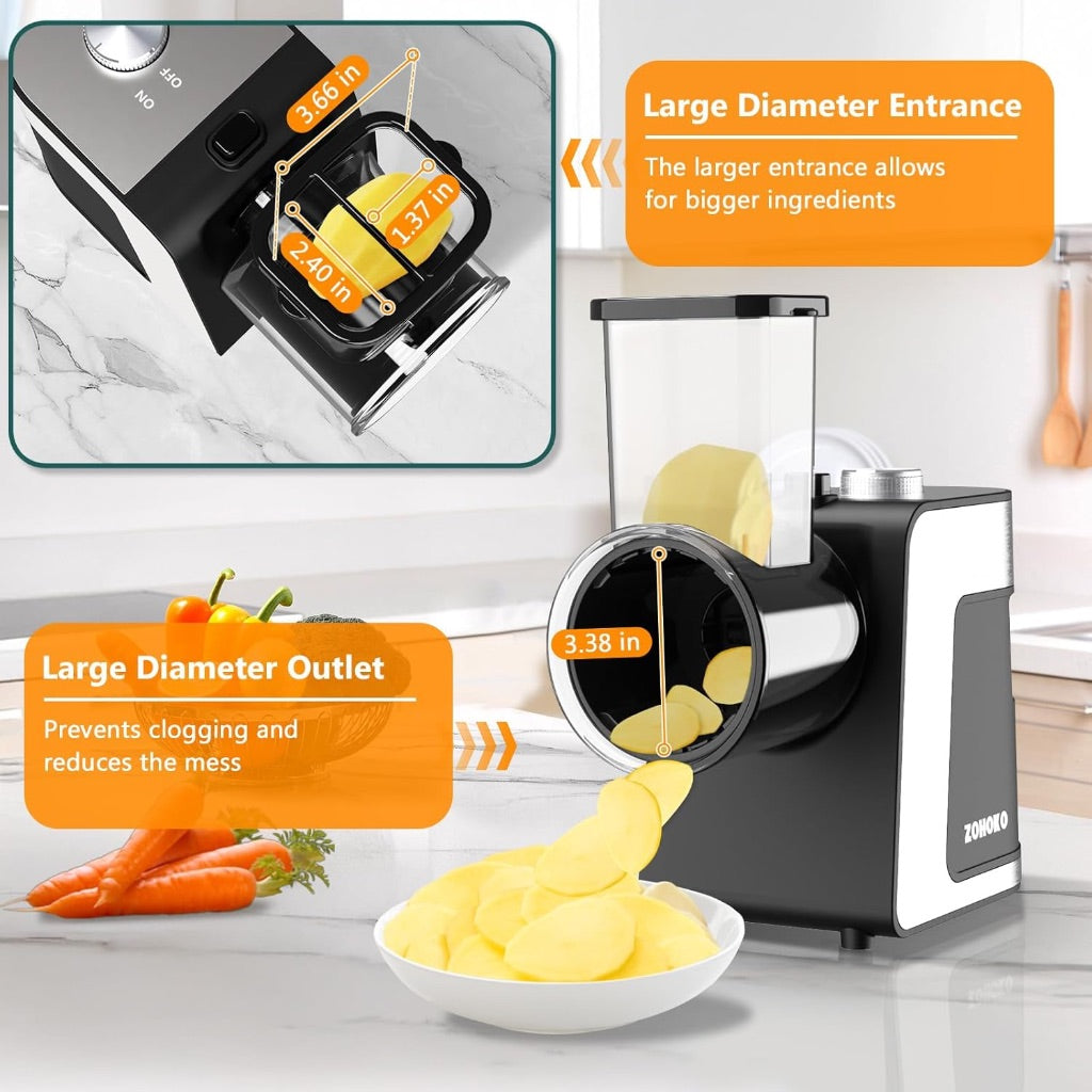 5-in-1 Electric Cheese Grater, 250W Professional Automatic Shredder with 5 Swappable Blades