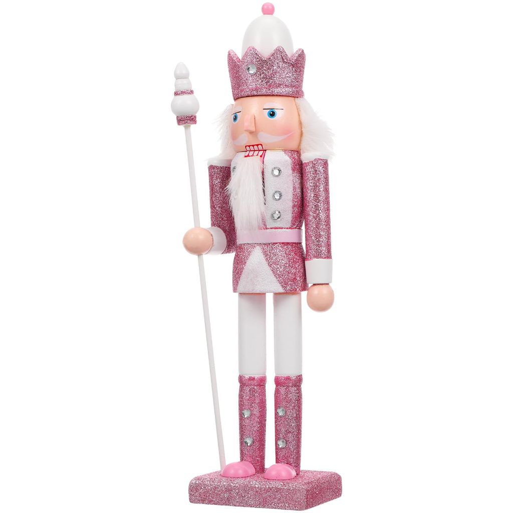 PRETYZOOM Pink Wooden Nutcracker Doll - 12 Inch Christmas Decoration Soldier with Base for Holiday Decor, Tabletop Display