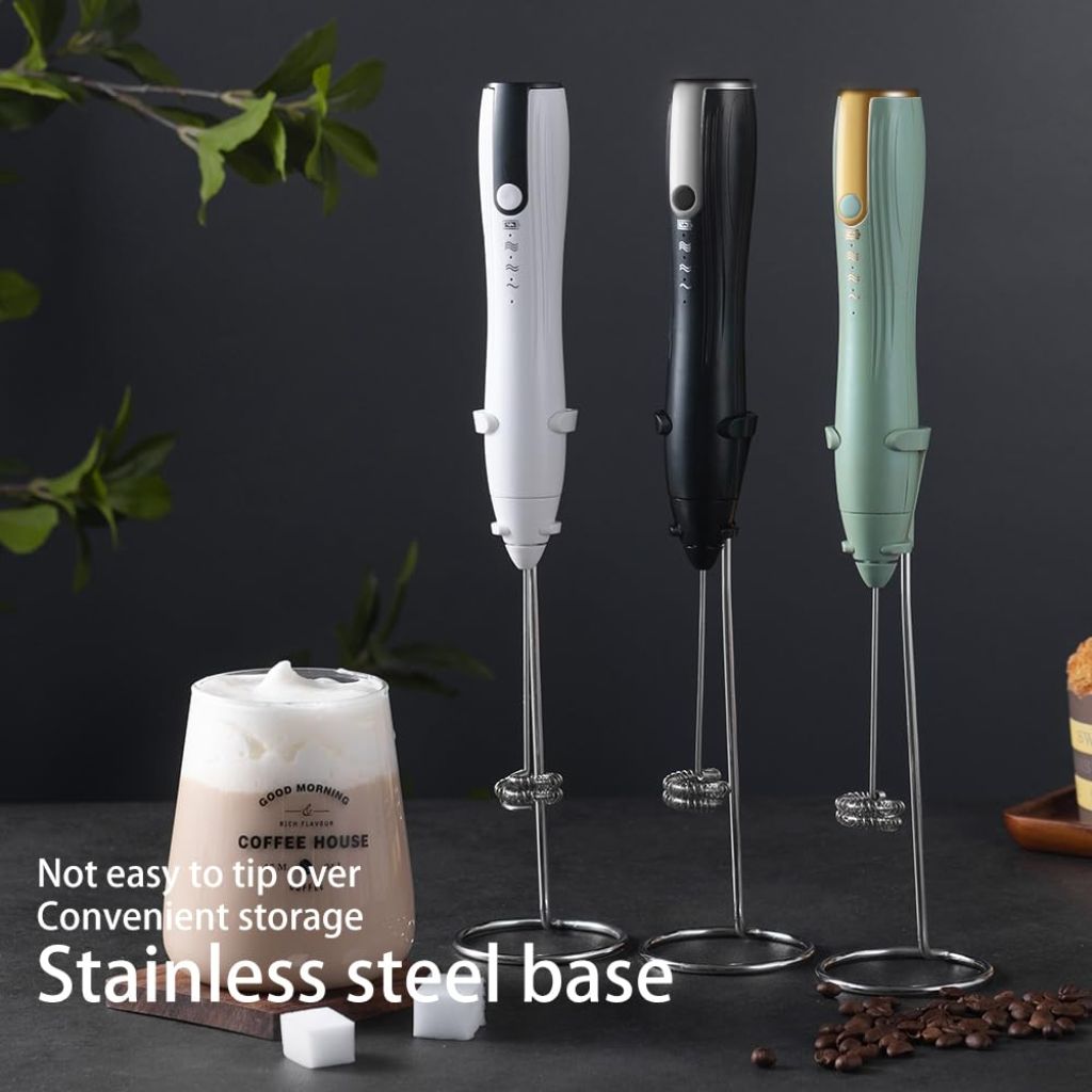 Ruciko Rechargeable 3-Speed Electric Milk Frother,Stainless Steel,Mini Handheld.Quick Type-C Charging (white)