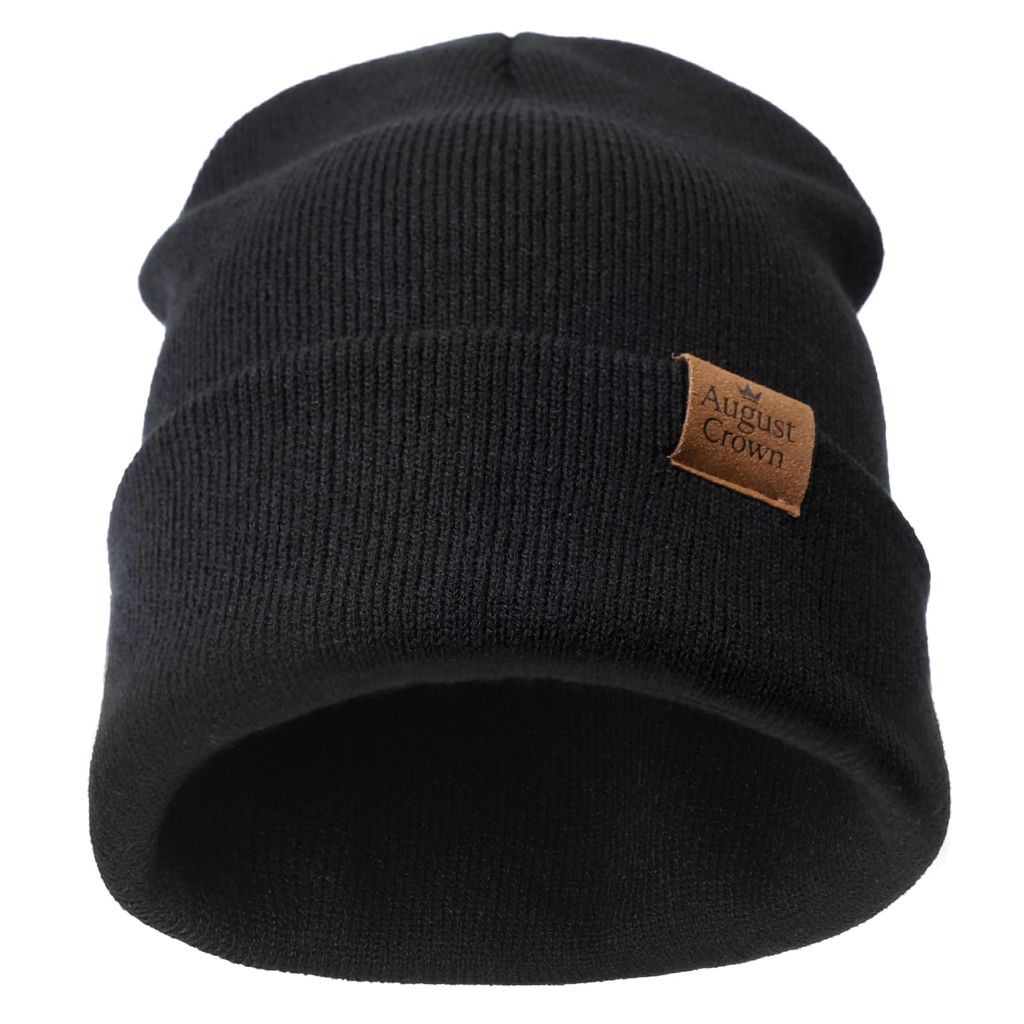 August Crown Women's Winter Knit Beanie with Faux Fur Pom Pom - Black