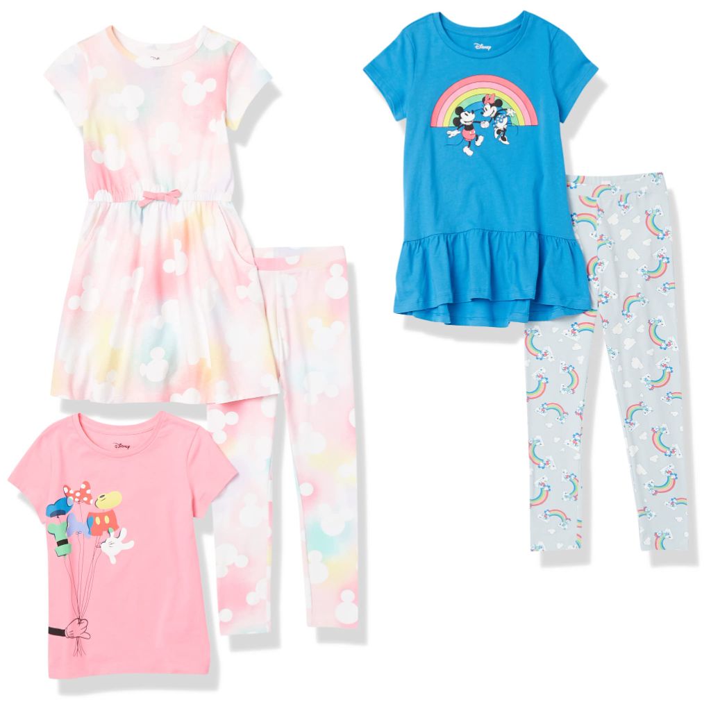 SZ 4T, Amazon Essentials Disney | Princess Toddler Girls' Mix-and-Match Cotton Outfit Set with Ruffle, Pack of 5, Mickey Rainbows