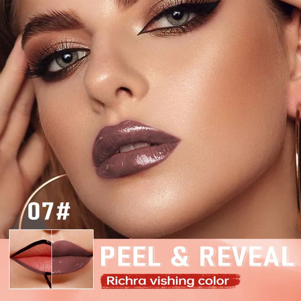 Chocolate Brown Peel Off Lip Gloss Tattoo and Lip Oil, Lip Stain Peel Off Masque - Peel Off Lip Tint, Stay Lip Makeup 07#
