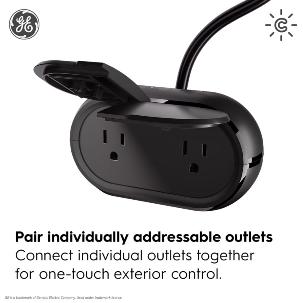GE Cync Smart Plug, Outdoor Bluetooth and Wi-Fi Outlet Socket | Black (1 Pack)