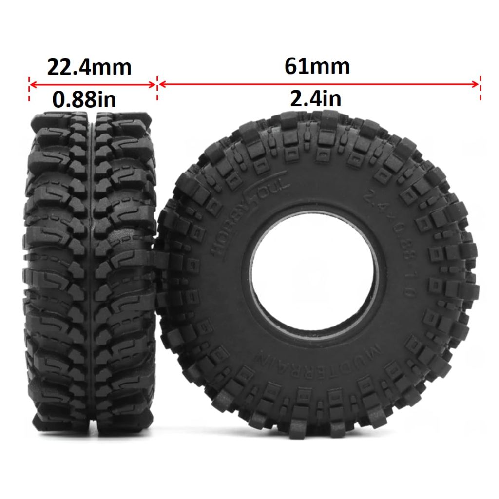 24pcs RC 1.0 Crawler Tires 61mm Tall Soft Sticky Mud Tyre