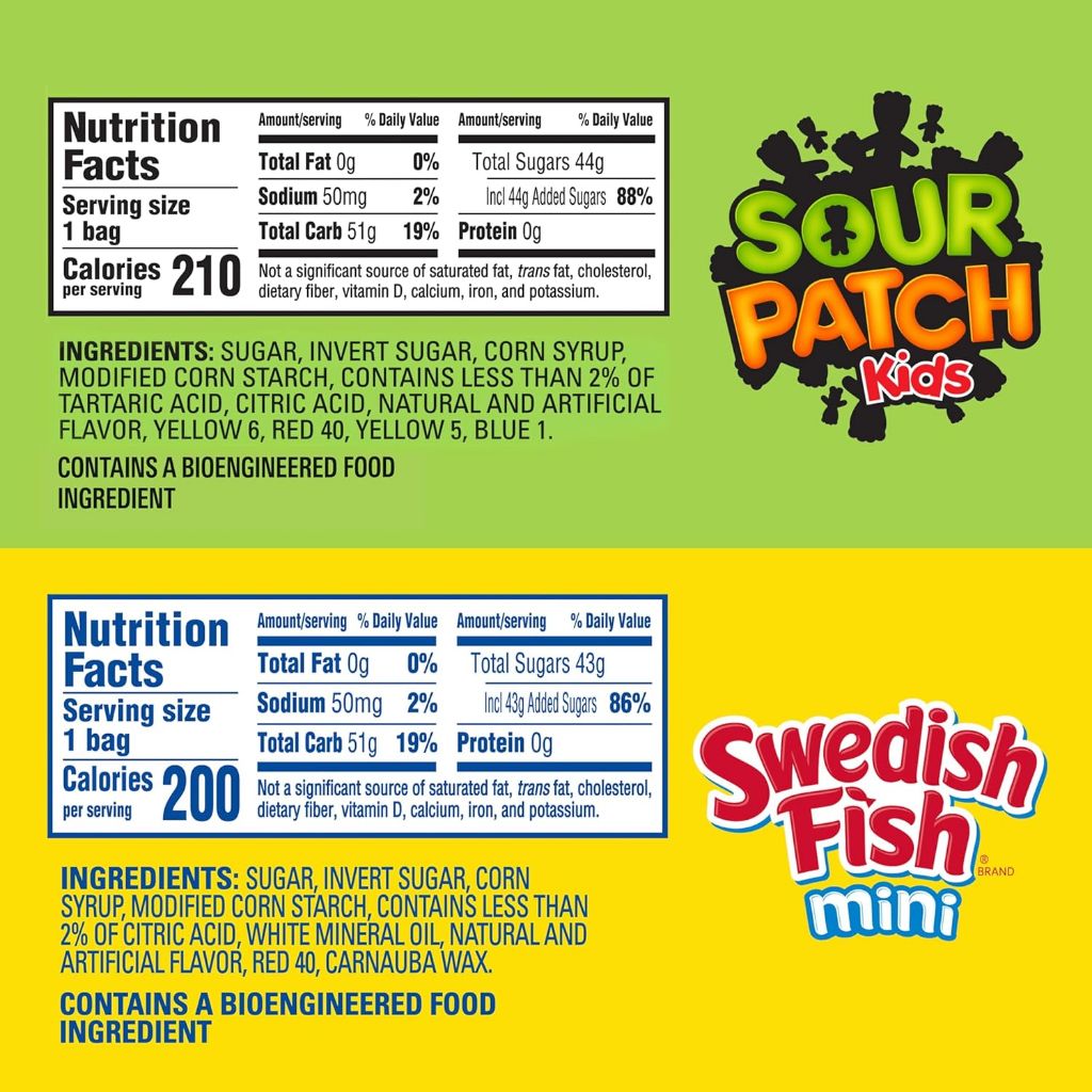 SOUR PATCH KIDS and SWEDISH FISH Mini Soft & Chewy Candy Variety Pack, Bulk Candy, 20 Snack Packs