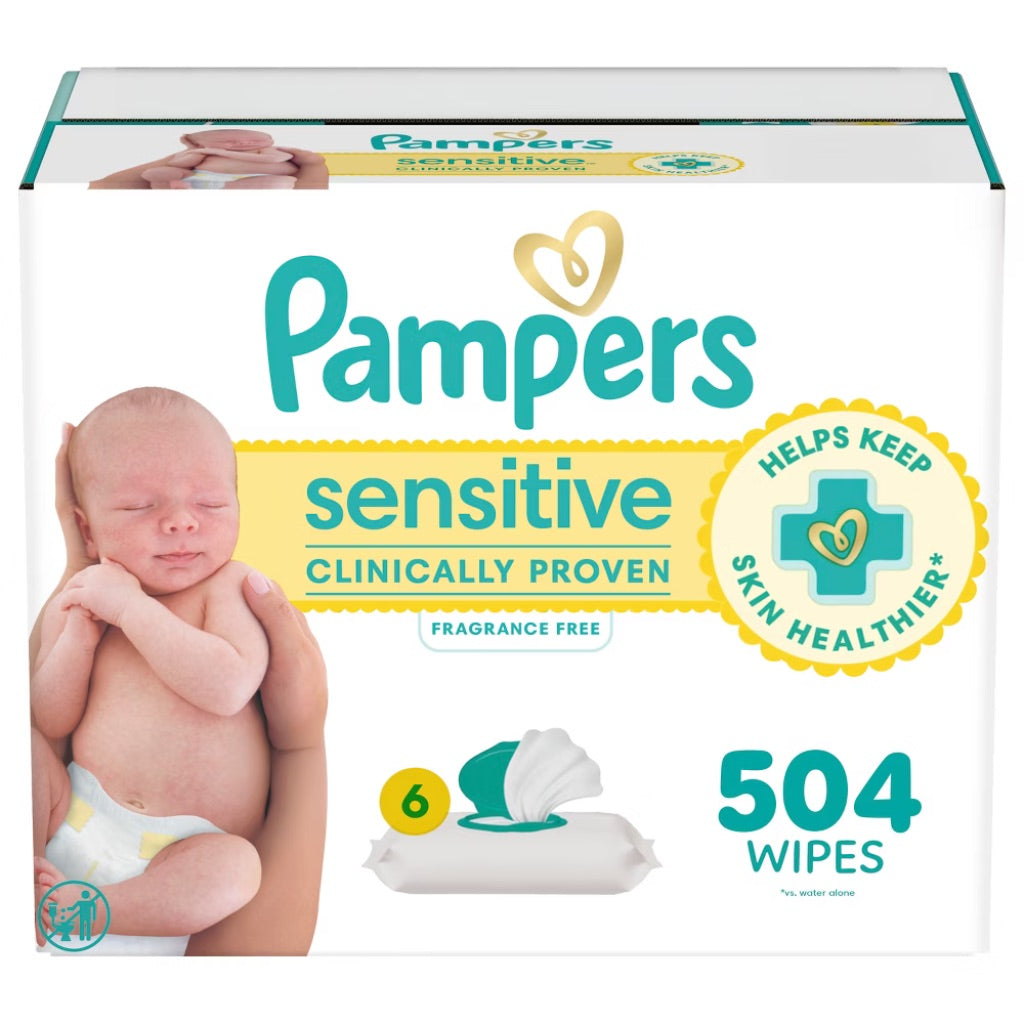 Pampers Sensitive Fragrance Free Baby Wipes - 504 Wipes (6 Packs of 84 Wipes)