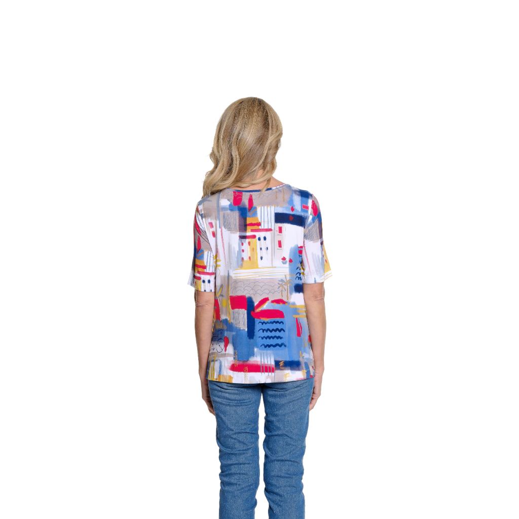 SZ XL, MULTIPLES Women's Clothing | Elbow Sleeve Scoop Neck Embellished Top, Multi