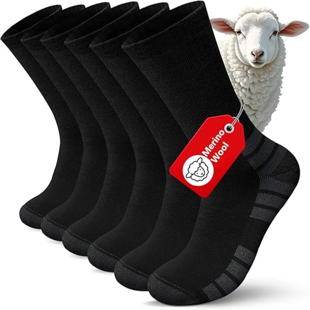 Merino Wool Hiking Crew Socks, Thick Thermal Warm Winter Cushioned Sock For Men & Women, Moisture-Wicking 3 Pairs