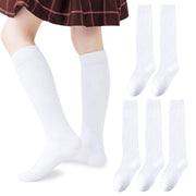 Mini angel Girls Knee High Socks Seamless Boys School Uniform Socks Kids Soccer Socks Cotton Long Socks 8-10 Years, 5 Pairs (White, L)