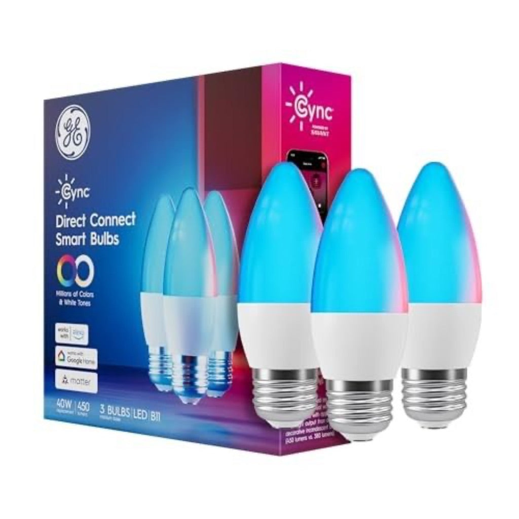 GE Cync Smart Color-Changing LED Indoor Light Bulbs, Compatible with Alexa, Google Home (3 Pack)