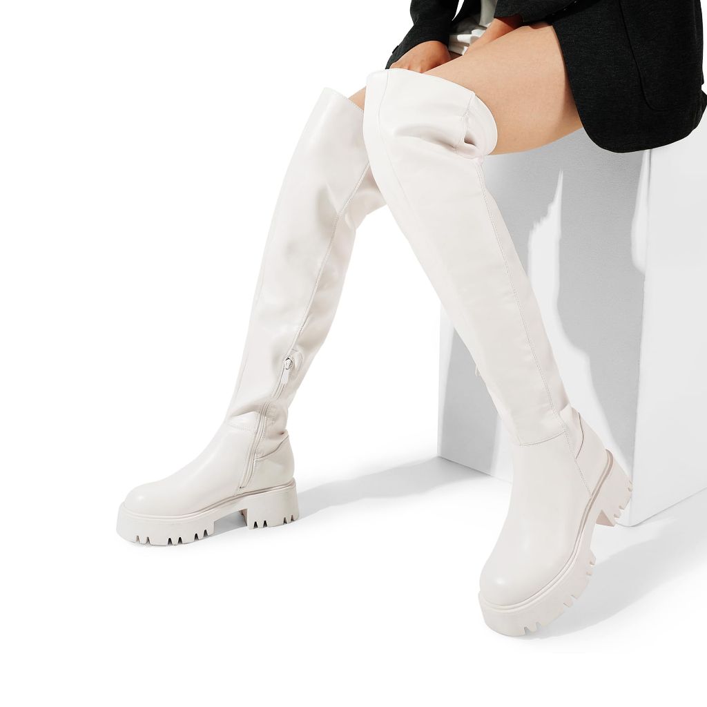 DREAM PAIRS Women's Platform Over The Knee Boots - White, Size 7.5